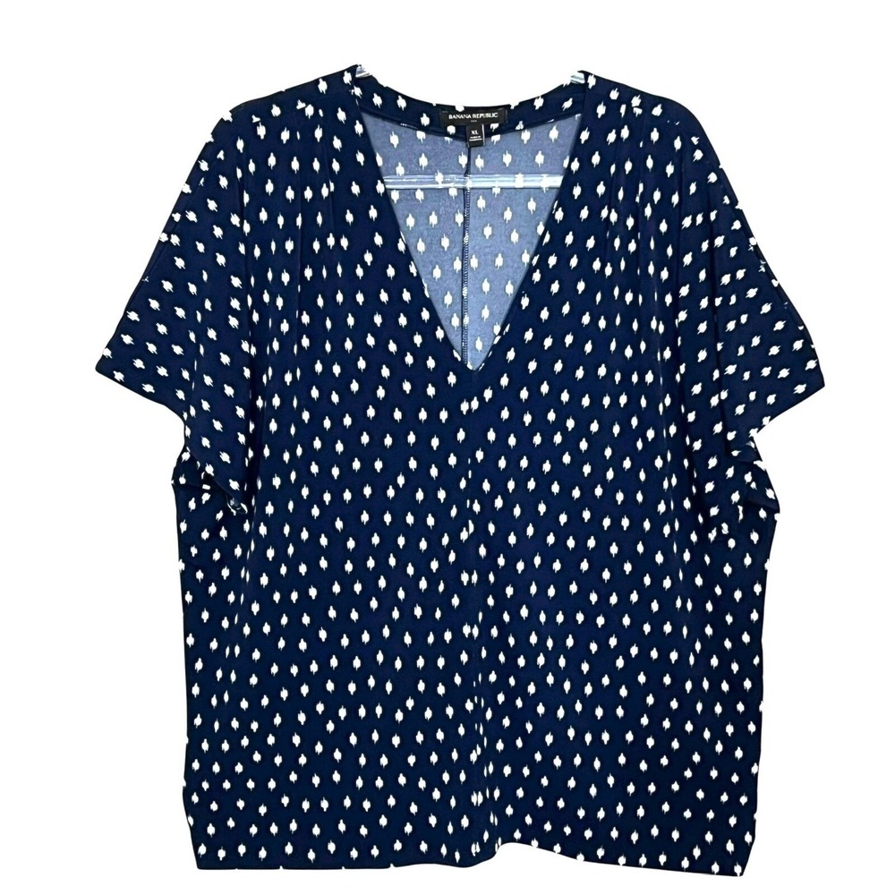 Banana Republic Factory Navy Ikat Jersey Knit Blouse XL‎ V-Neck Dolman Sleeve